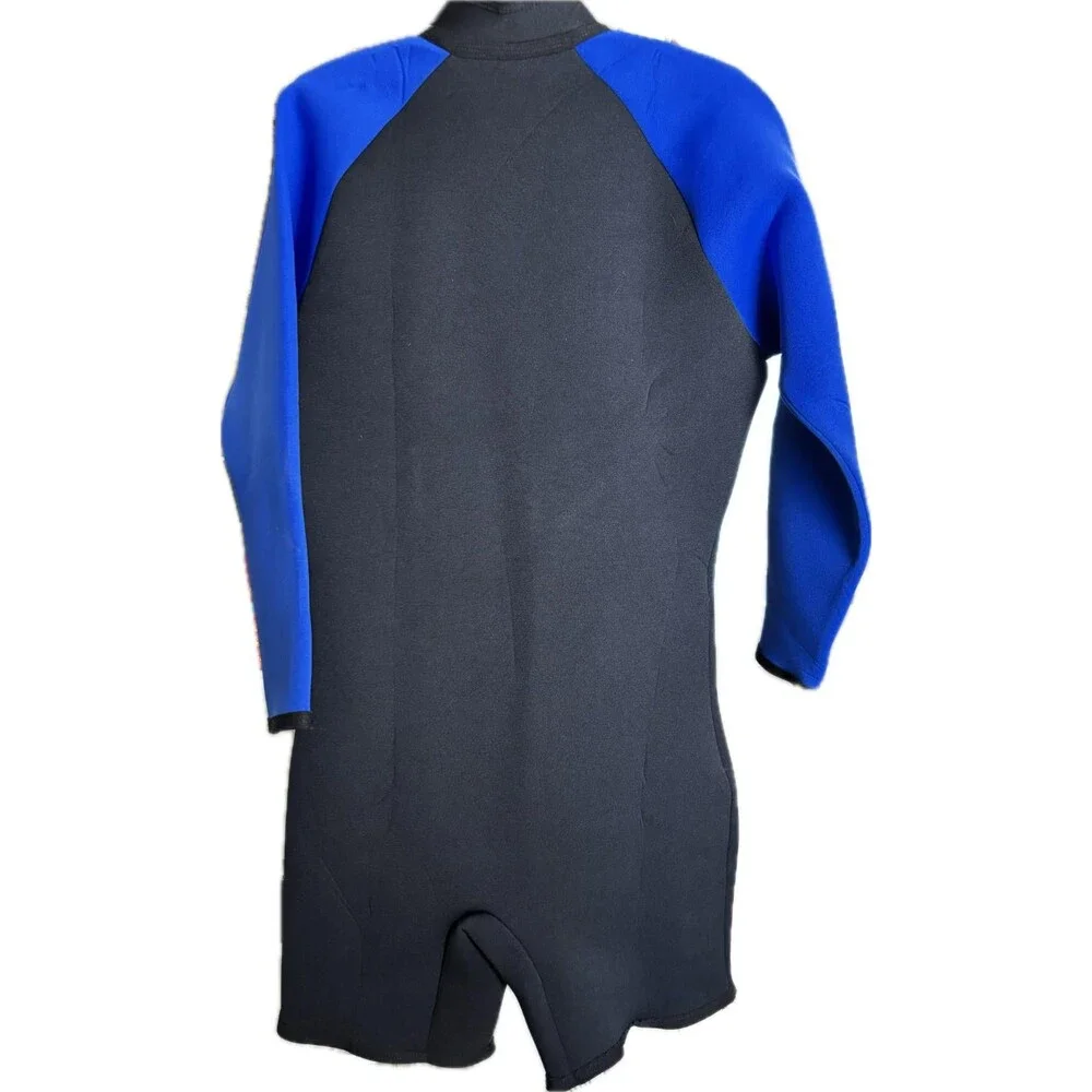 Vintage Divemaster Shorty Wetsuit XXL USA Made Blue Black 3mm Front Zip Diving